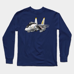 F-14 Tomcat Military Fighter Jet Aircraft Cartoon Illustration Long Sleeve T-Shirt